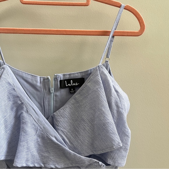 Lulus Yacht Rock Blue and White Striped Off Shoulder Midi Dress - Picture 4 of 6